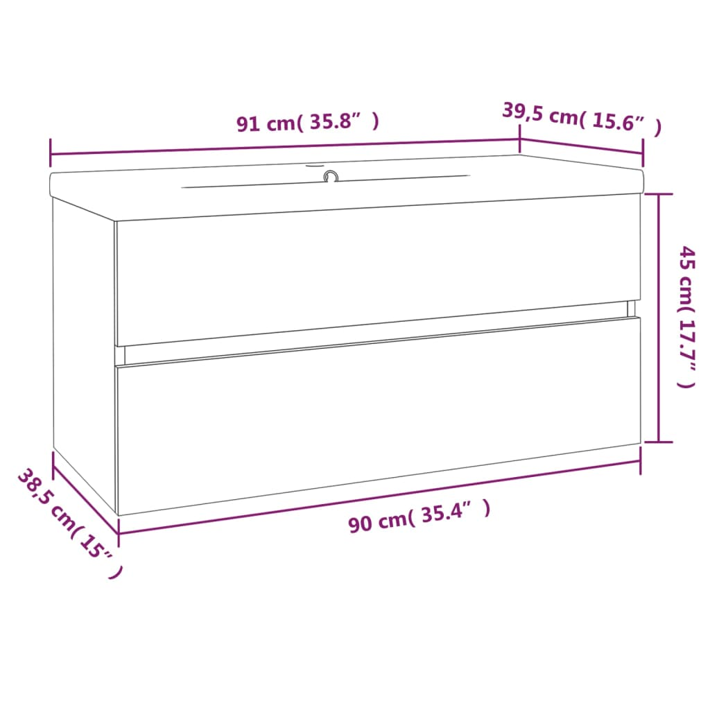 vidaXL Sink Cabinet with Built-in Basin Brown Oak Engineered Wood - Sudd