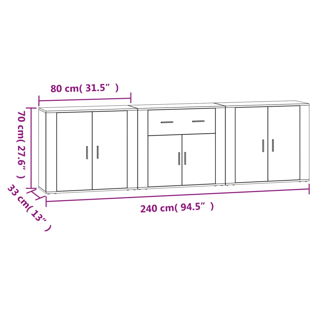 vidaXL Sideboards 3 pcs Black Engineered Wood - Sudd