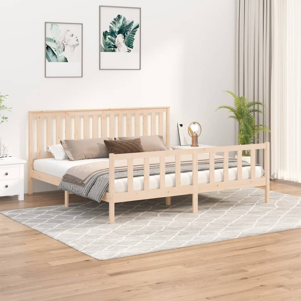 vidaXL Bed Frame with Headboard 180x200 cm Super King Solid Wood Pine - Sudd