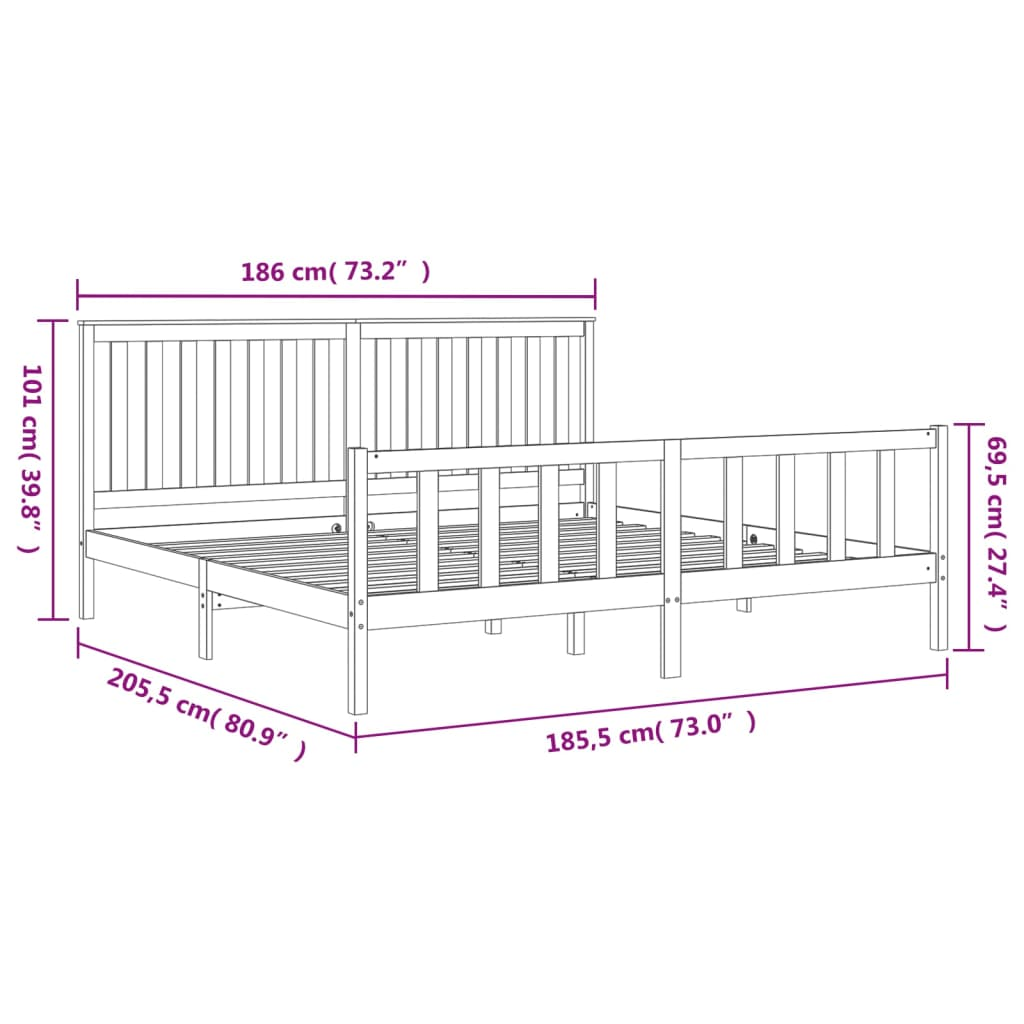 vidaXL Bed Frame with Headboard 180x200 cm Super King Solid Wood Pine - Sudd