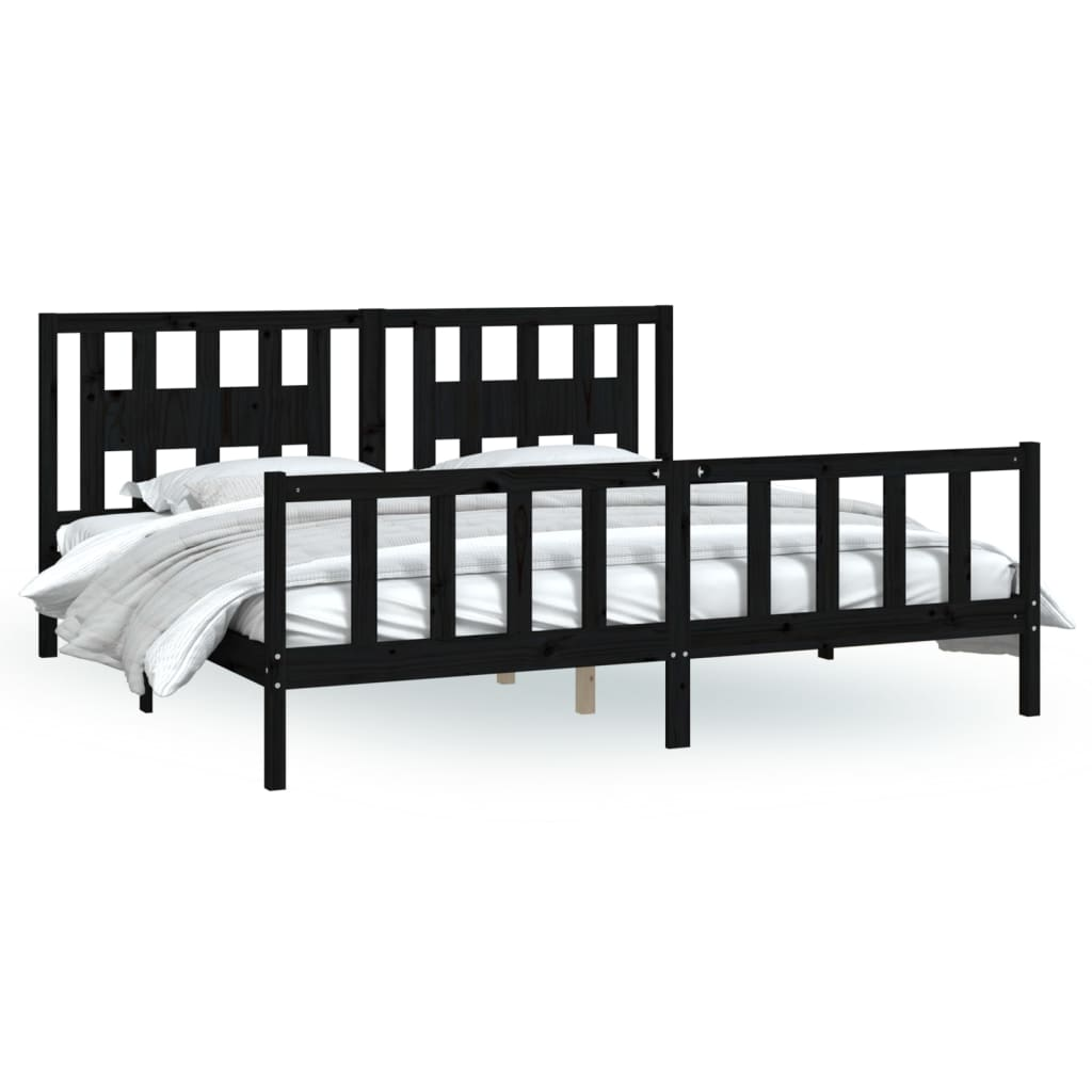 vidaXL Bed Frame with Headboard Black Solid Wood Pine 180x200 cm Super King Size - Sudd