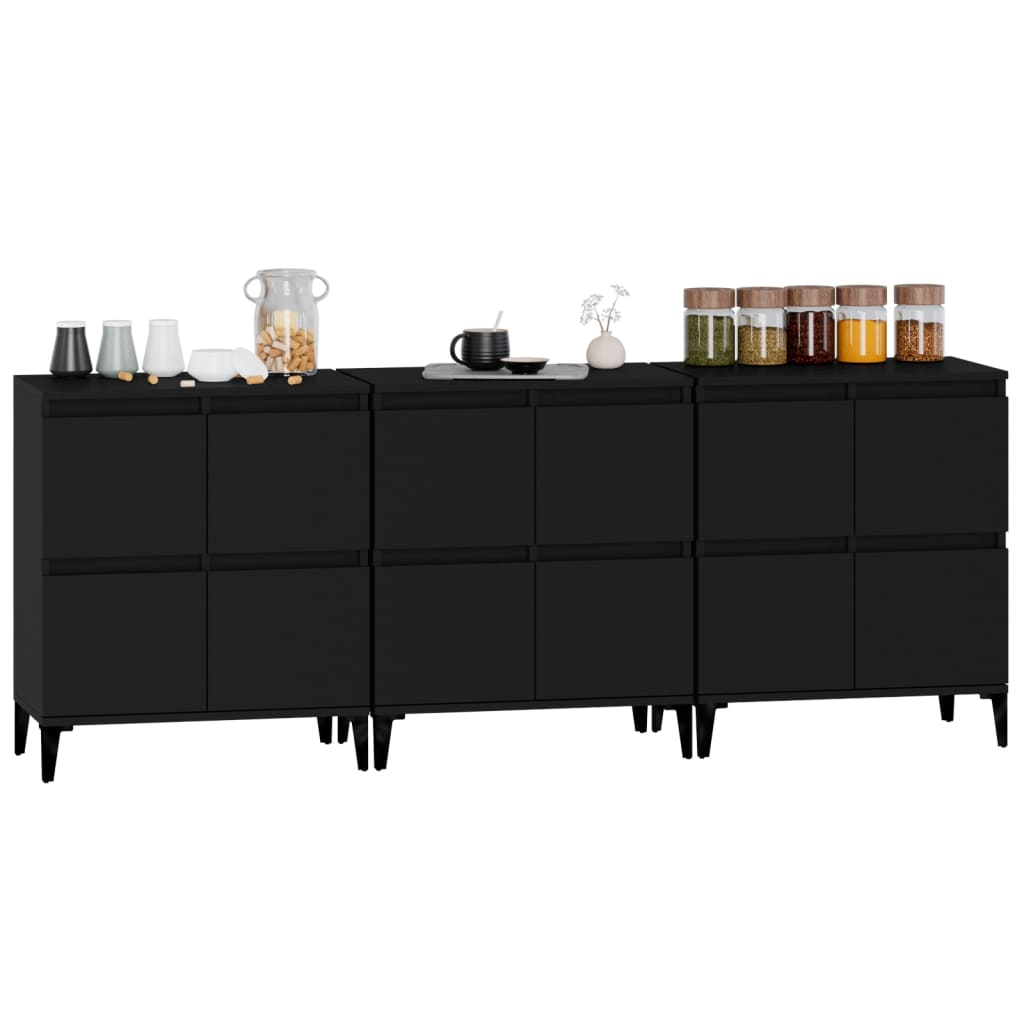 vidaXL Sideboards 3 pcs Black 60x35x70 cm Engineered Wood - Sudd