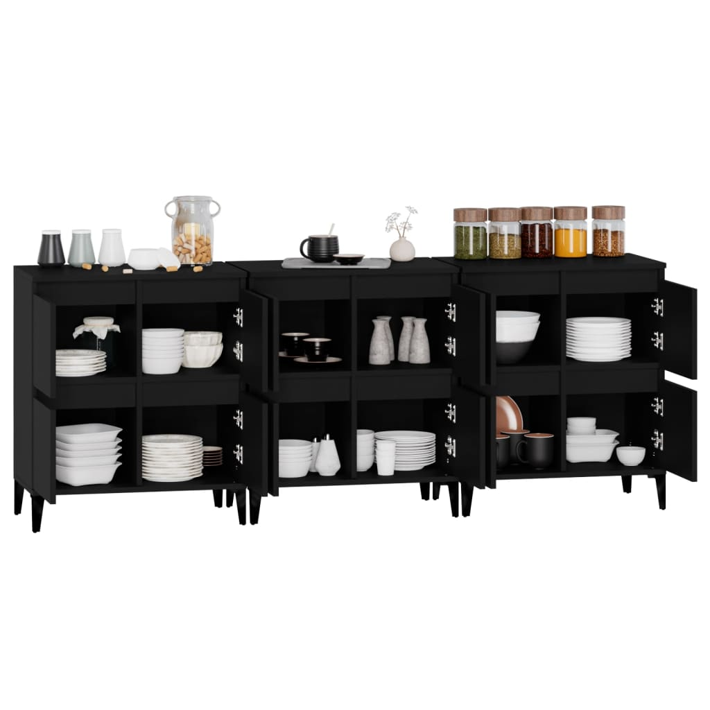 vidaXL Sideboards 3 pcs Black 60x35x70 cm Engineered Wood - Sudd