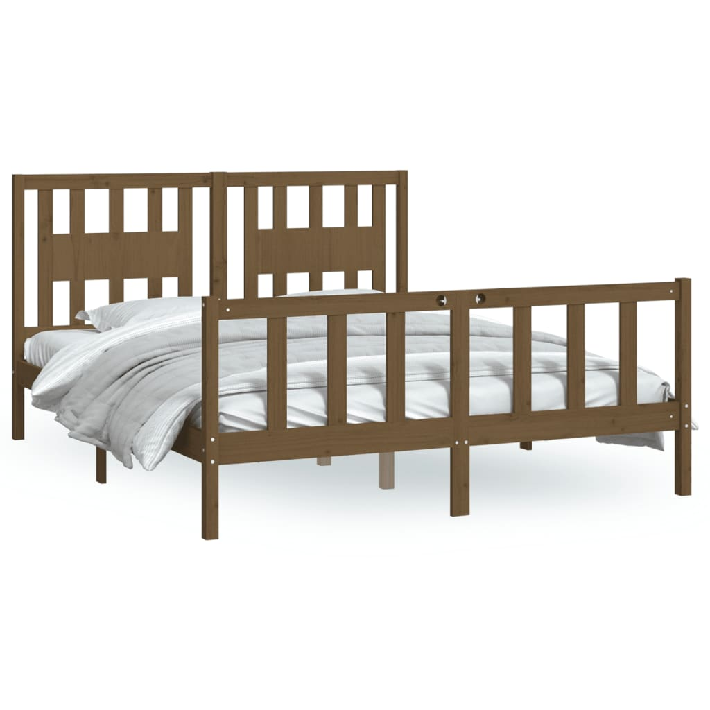 vidaXL Bed Frame with Headboard Honey Brown Solid Wood Pine 150x200 cm King Size - Sudd