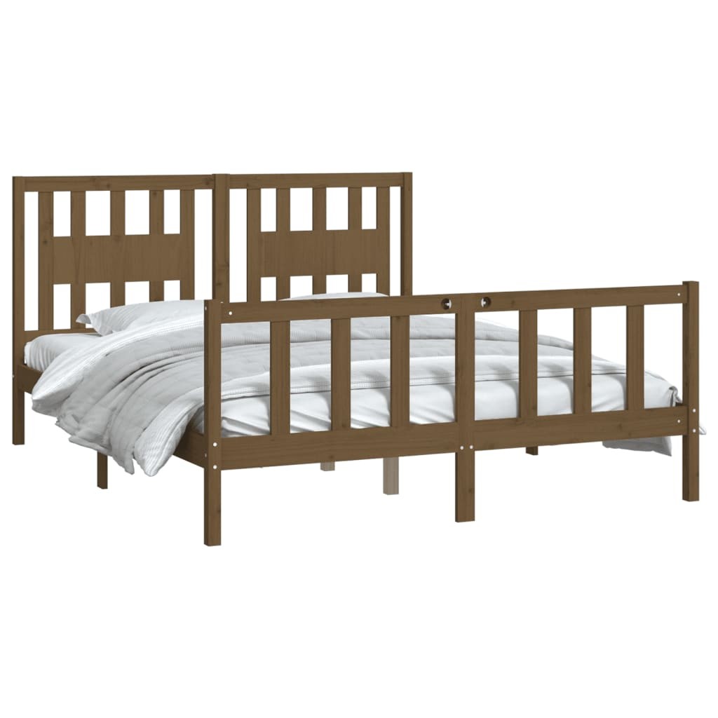 vidaXL Bed Frame with Headboard Honey Brown Solid Wood Pine 150x200 cm King Size - Sudd