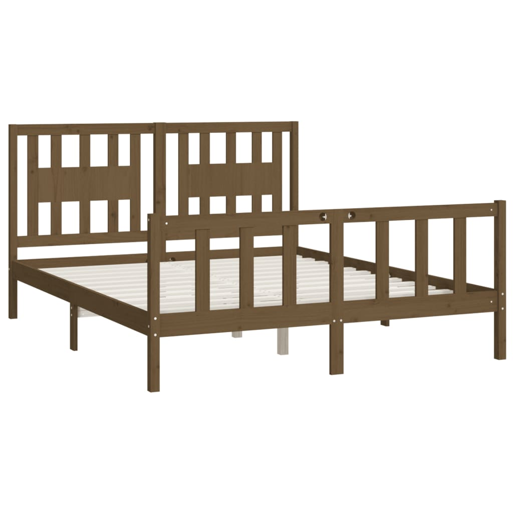 vidaXL Bed Frame with Headboard Honey Brown Solid Wood Pine 150x200 cm King Size - Sudd