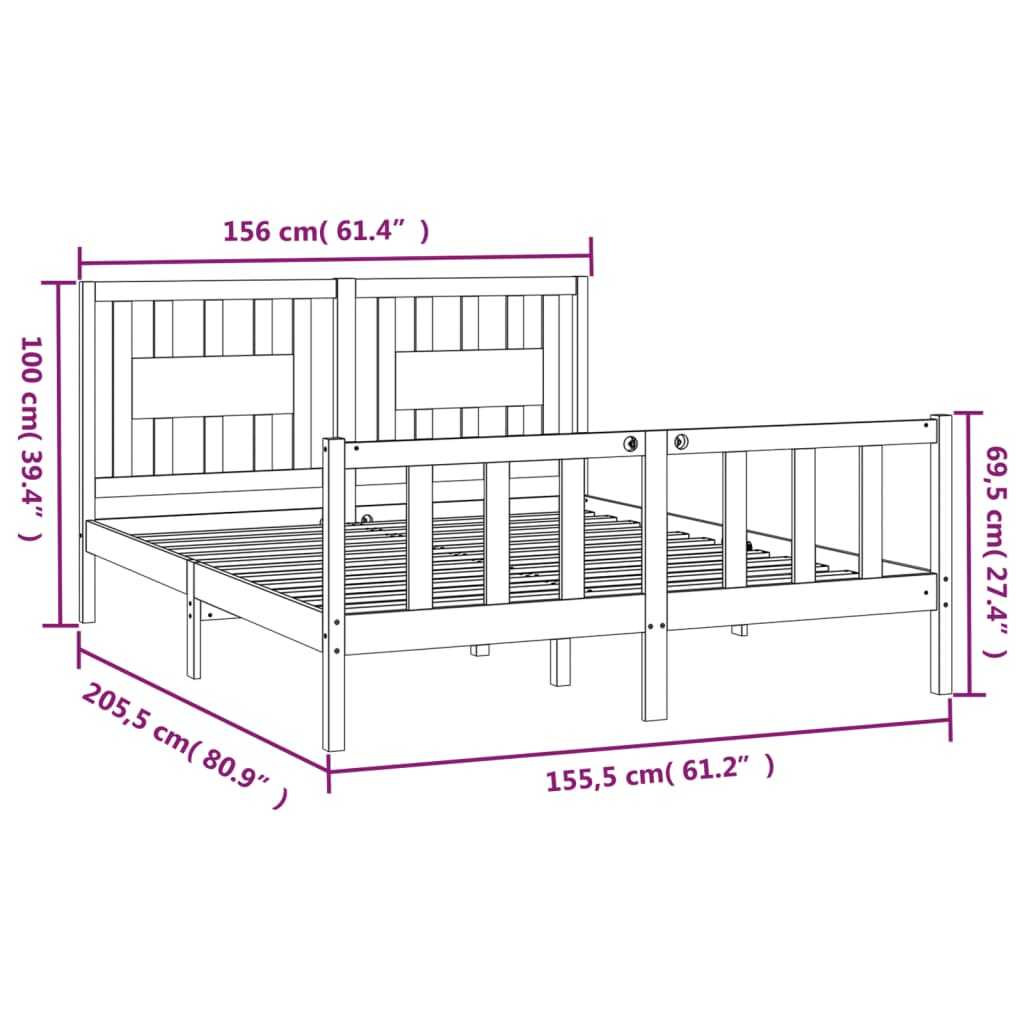 vidaXL Bed Frame with Headboard Honey Brown Solid Wood Pine 150x200 cm King Size - Sudd