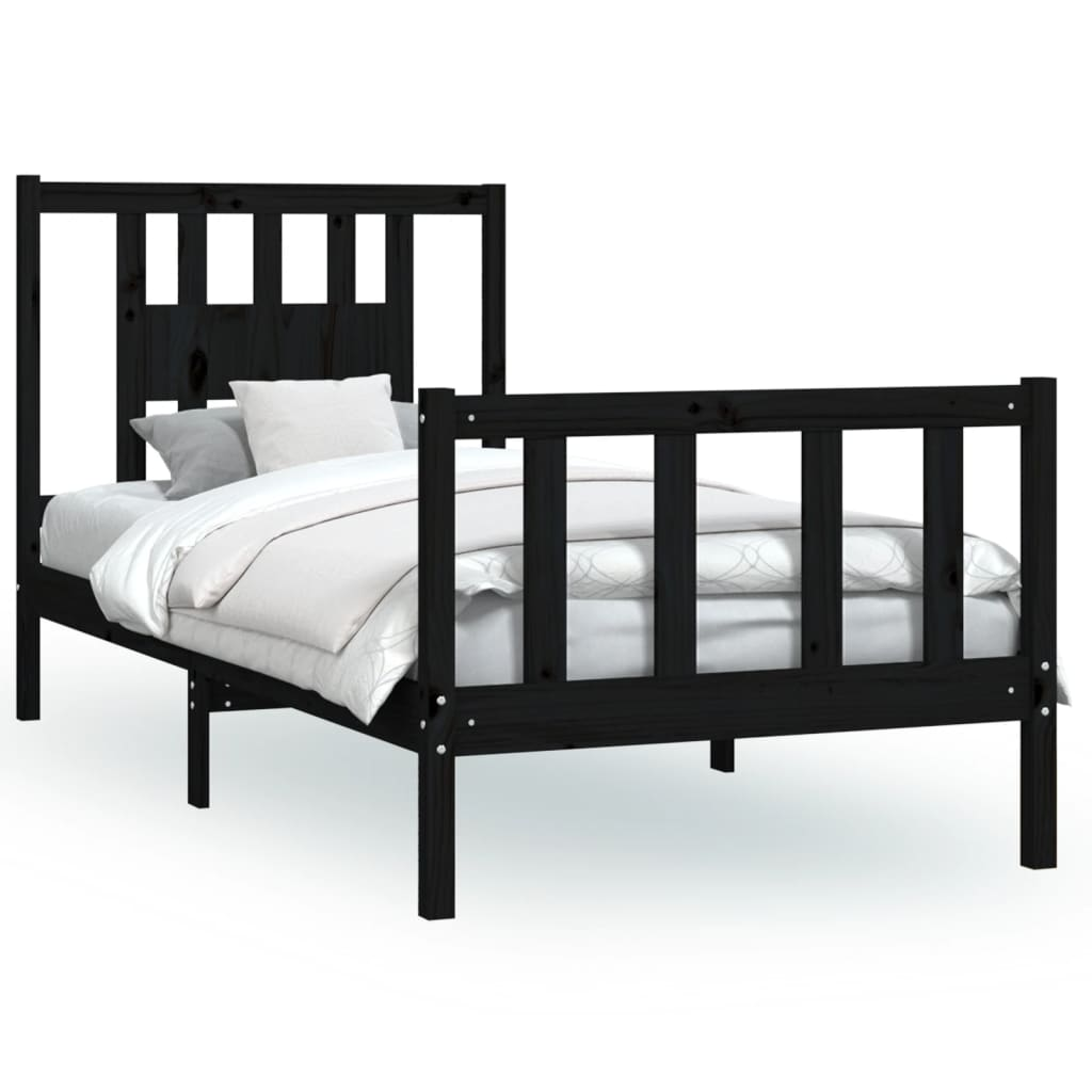 vidaXL Bed Frame with Headboard Black Solid Wood Pine 100x200 cm - Sudd