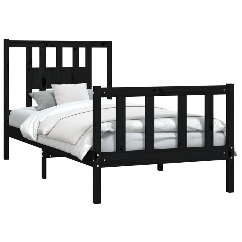 vidaXL Bed Frame with Headboard Black Solid Wood Pine 100x200 cm - Sudd