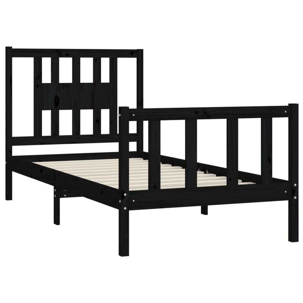 vidaXL Bed Frame with Headboard Black Solid Wood Pine 100x200 cm - Sudd