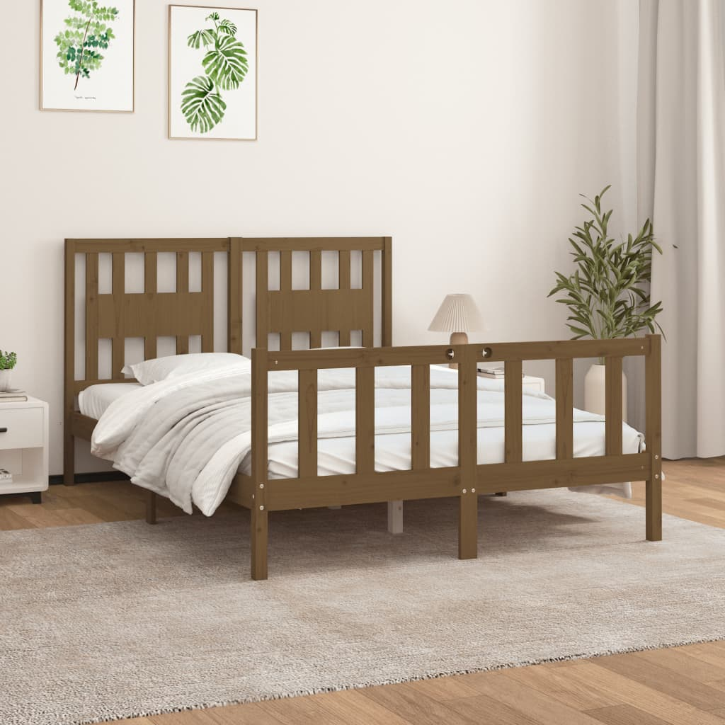 vidaXL Bed Frame with Headboard Honey Brown Solid Wood Pine 120x200 cm - Sudd