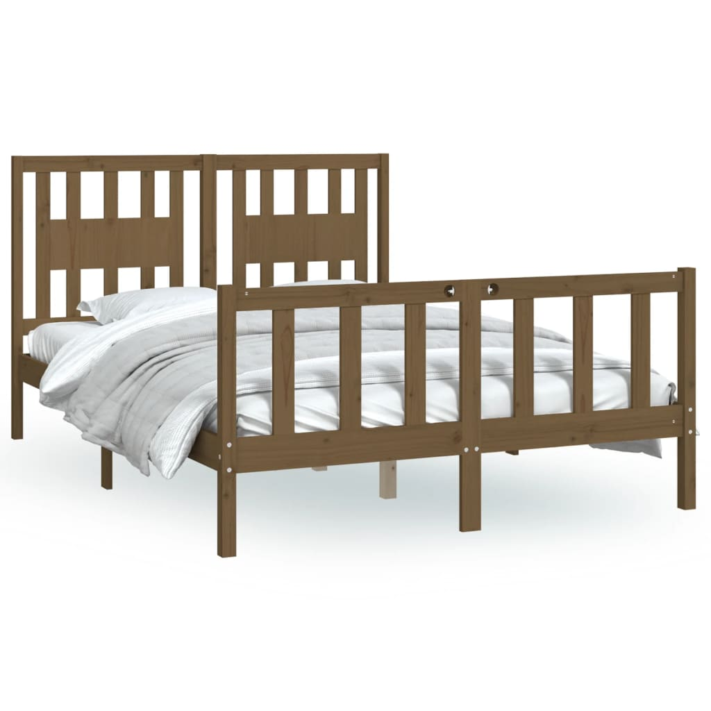 vidaXL Bed Frame with Headboard Honey Brown Solid Wood Pine 120x200 cm - Sudd