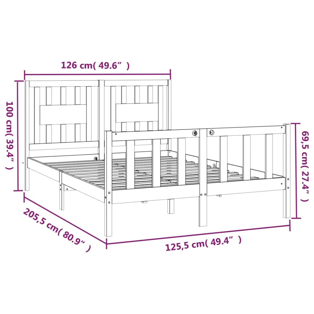 vidaXL Bed Frame with Headboard Honey Brown Solid Wood Pine 120x200 cm - Sudd