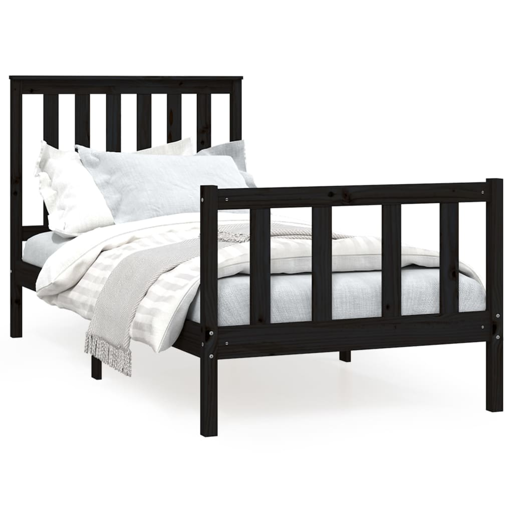 vidaXL Bed Frame with Headboard Black 90x200 cm Solid Wood Pine - Sudd