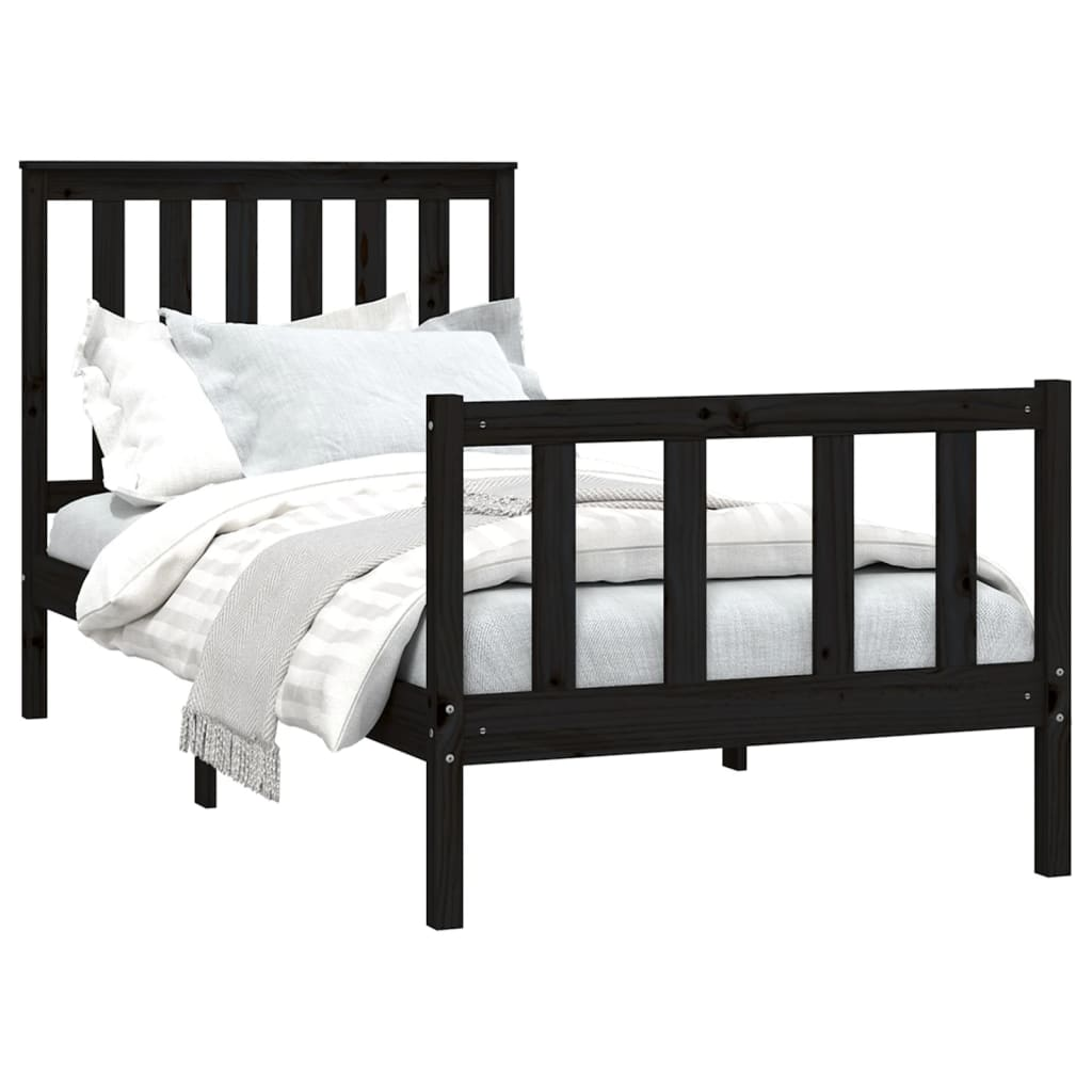 vidaXL Bed Frame with Headboard Black 90x200 cm Solid Wood Pine - Sudd