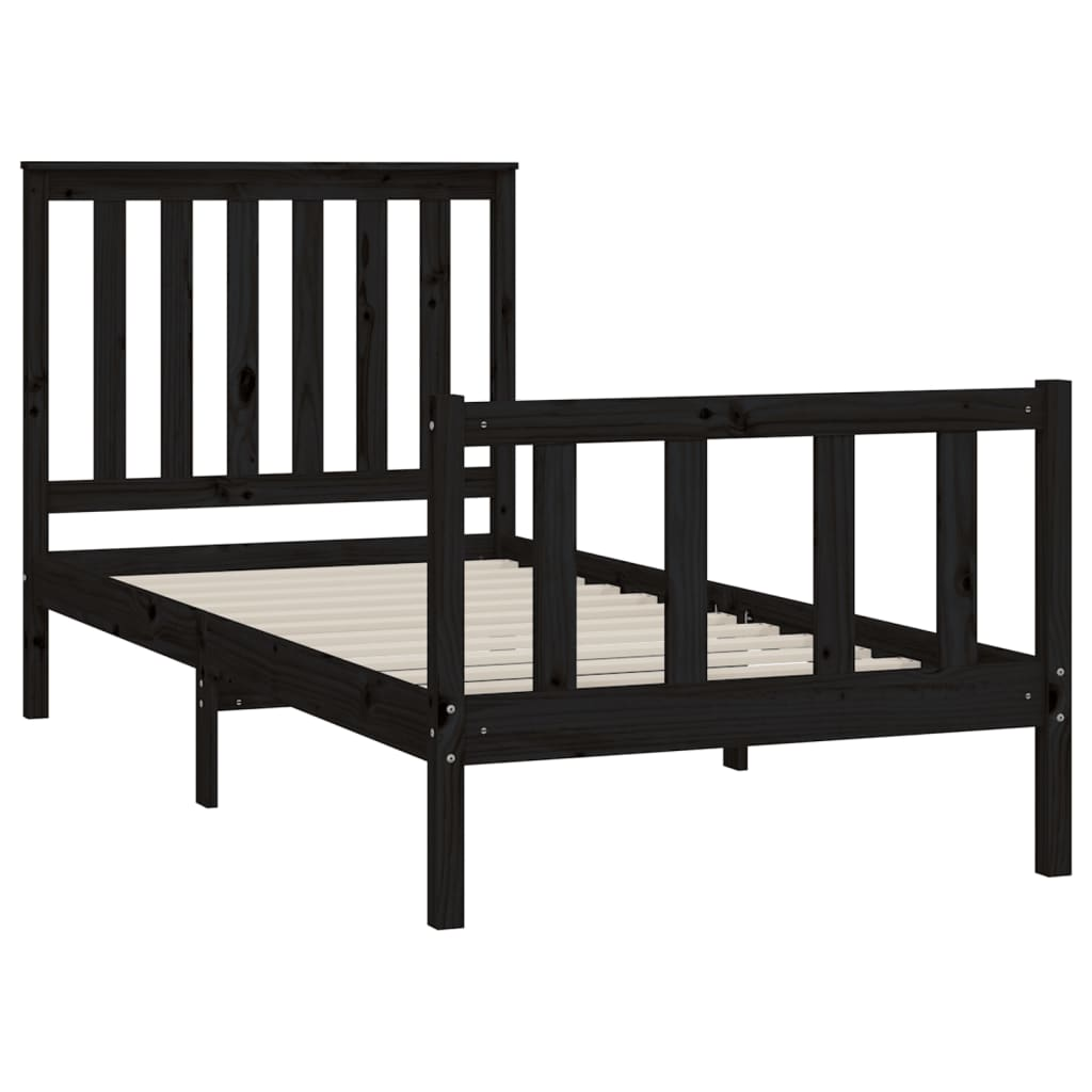 vidaXL Bed Frame with Headboard Black 90x200 cm Solid Wood Pine - Sudd