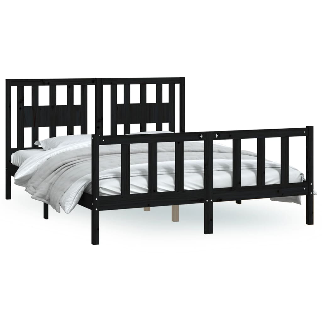 vidaXL Bed Frame with Headboard Black Solid Wood Pine 160x200 cm - Sudd