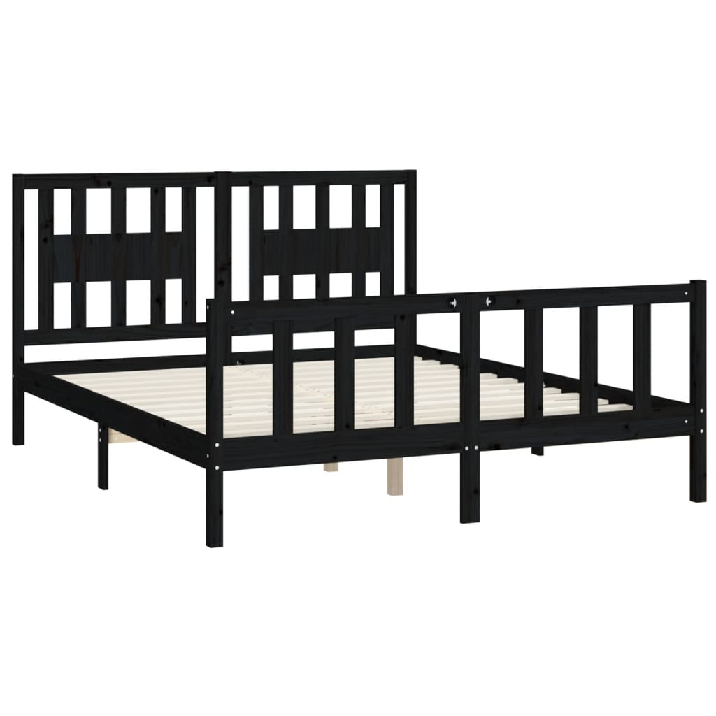 vidaXL Bed Frame with Headboard Black Solid Wood Pine 160x200 cm - Sudd