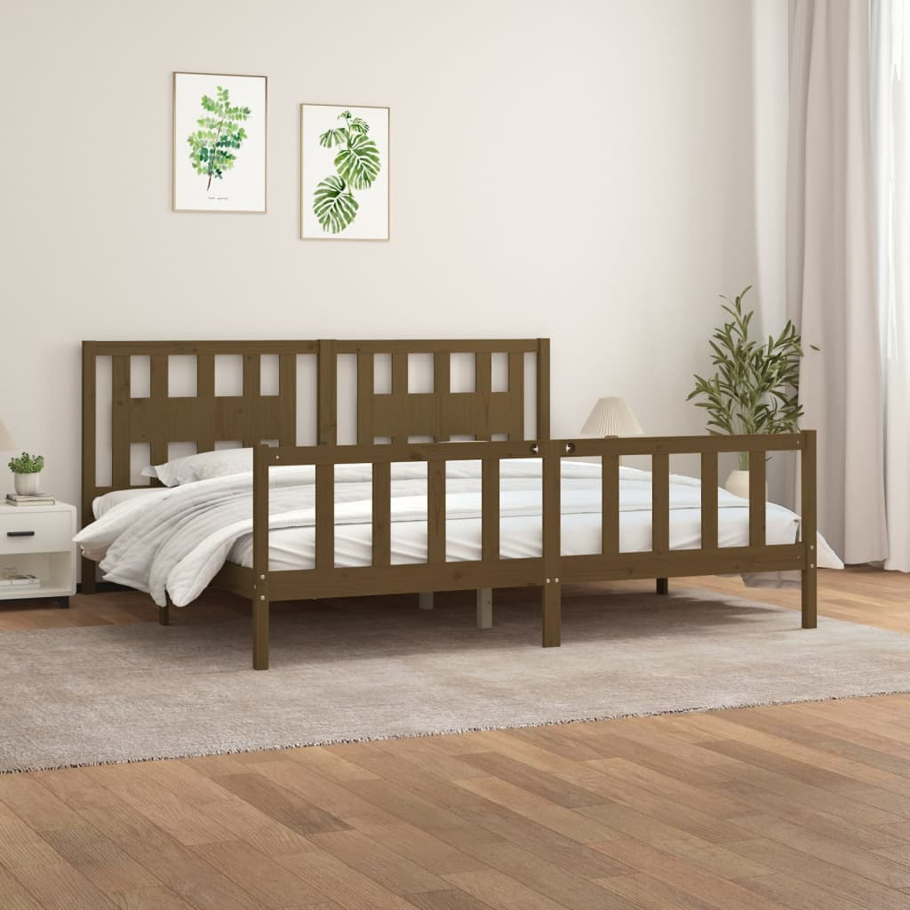 vidaXL Bed Frame with Headboard Honey Brown Solid Wood Pine 200x200 cm - Sudd