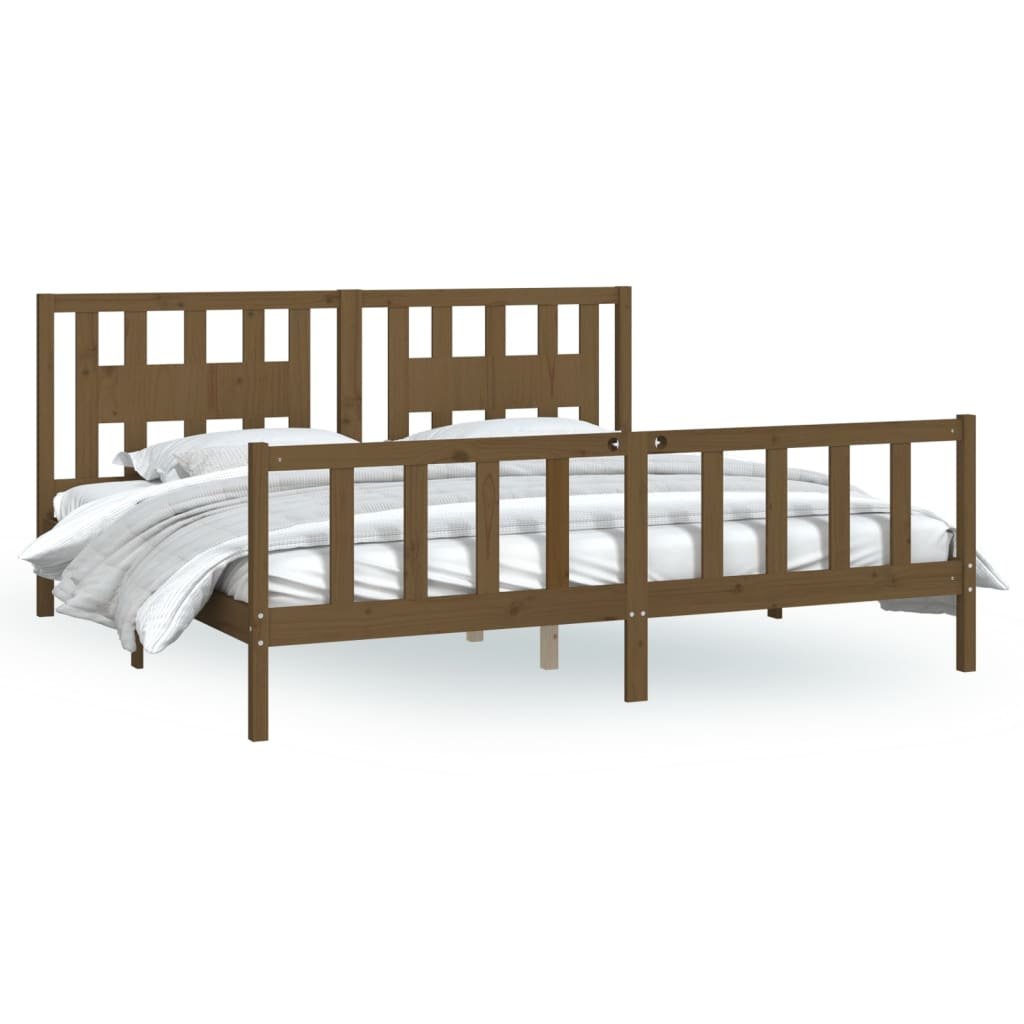 vidaXL Bed Frame with Headboard Honey Brown Solid Wood Pine 200x200 cm - Sudd