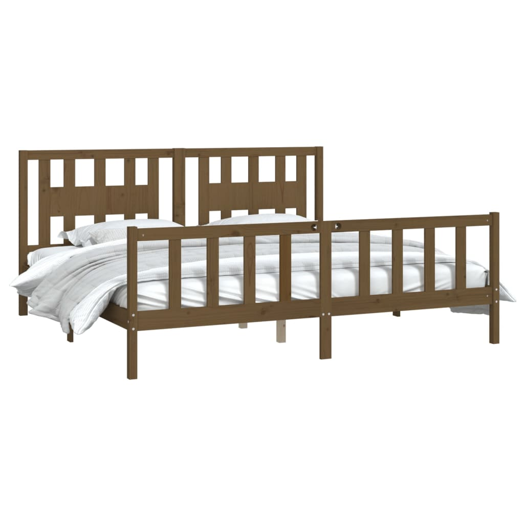 vidaXL Bed Frame with Headboard Honey Brown Solid Wood Pine 200x200 cm - Sudd