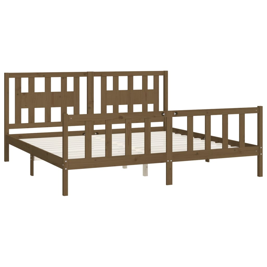 vidaXL Bed Frame with Headboard Honey Brown Solid Wood Pine 200x200 cm - Sudd