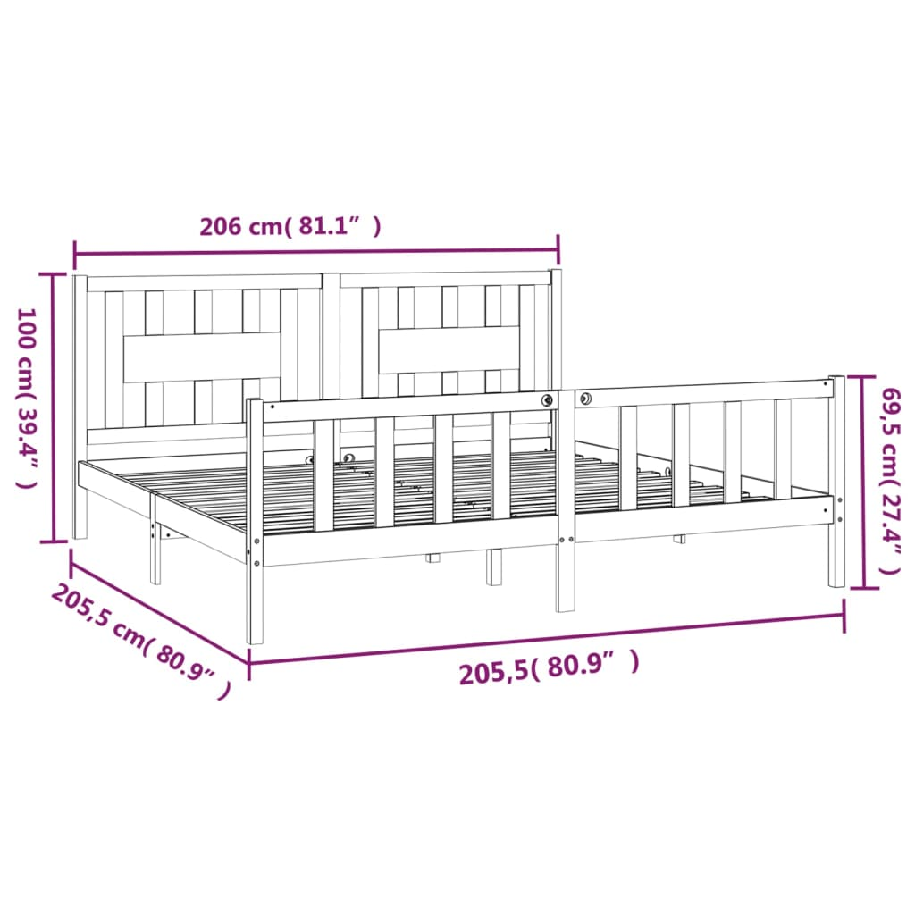 vidaXL Bed Frame with Headboard Honey Brown Solid Wood Pine 200x200 cm - Sudd