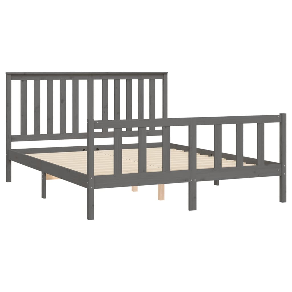 vidaXL Bed Frame with Headboard Grey 150x200 cm King Size Solid Wood Pine - Sudd