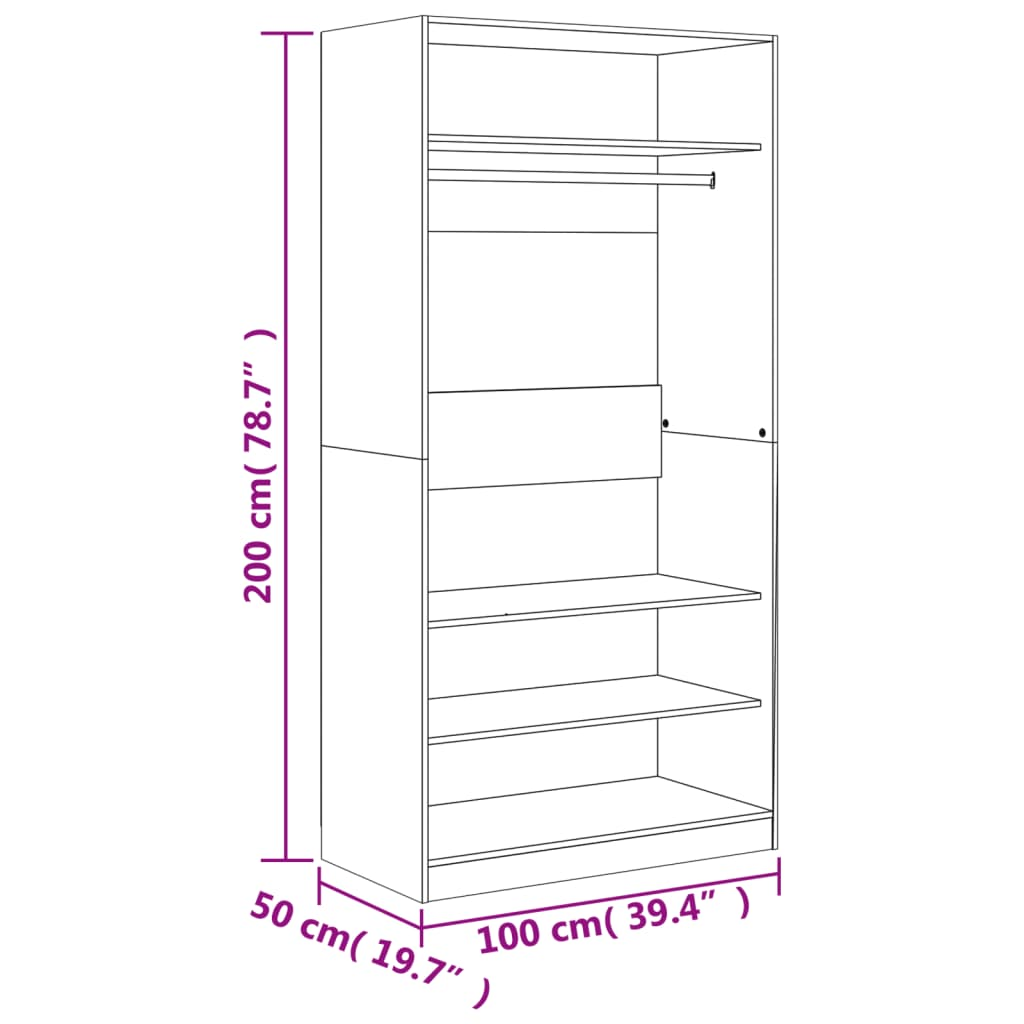 vidaXL Wardrobe Smoked Oak 100x50x200 cm Engineered Wood - Sudd