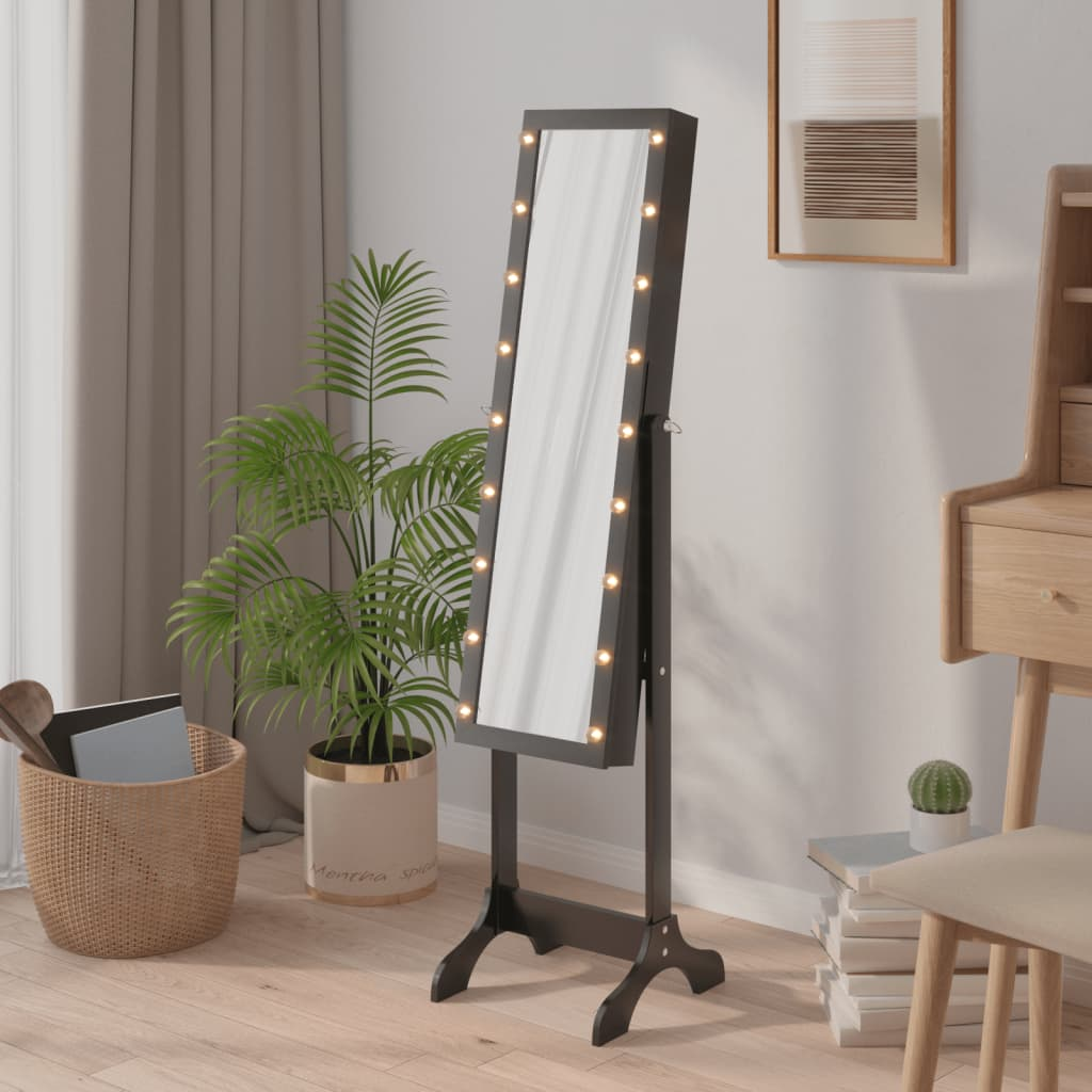 Black Free-Standing Mirror with LED & Jewellery Storage 34x37x146 cm - Sudd