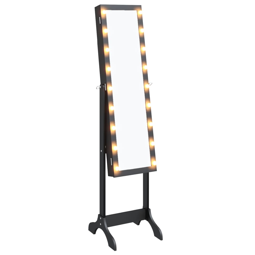 Black Free-Standing Mirror with LED & Jewellery Storage 34x37x146 cm - Sudd