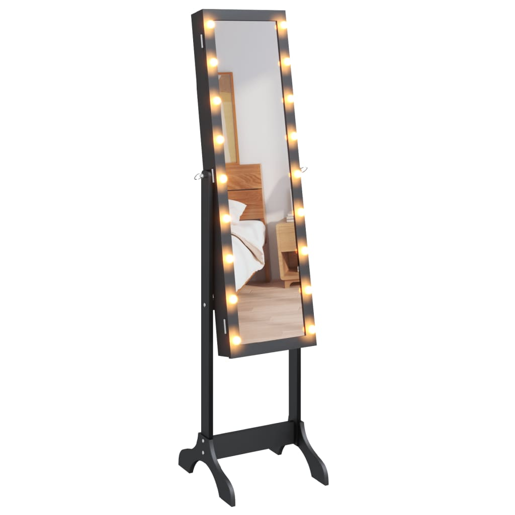 Black Free-Standing Mirror with LED & Jewellery Storage 34x37x146 cm - Sudd