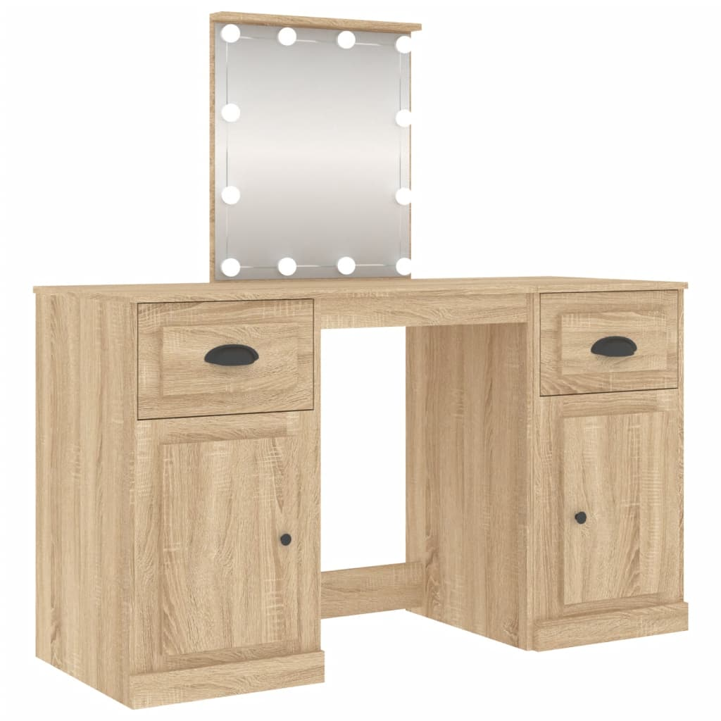 vidaXL Dressing Table with LED Sonoma Oak 130x50x132.5 cm - Sudd