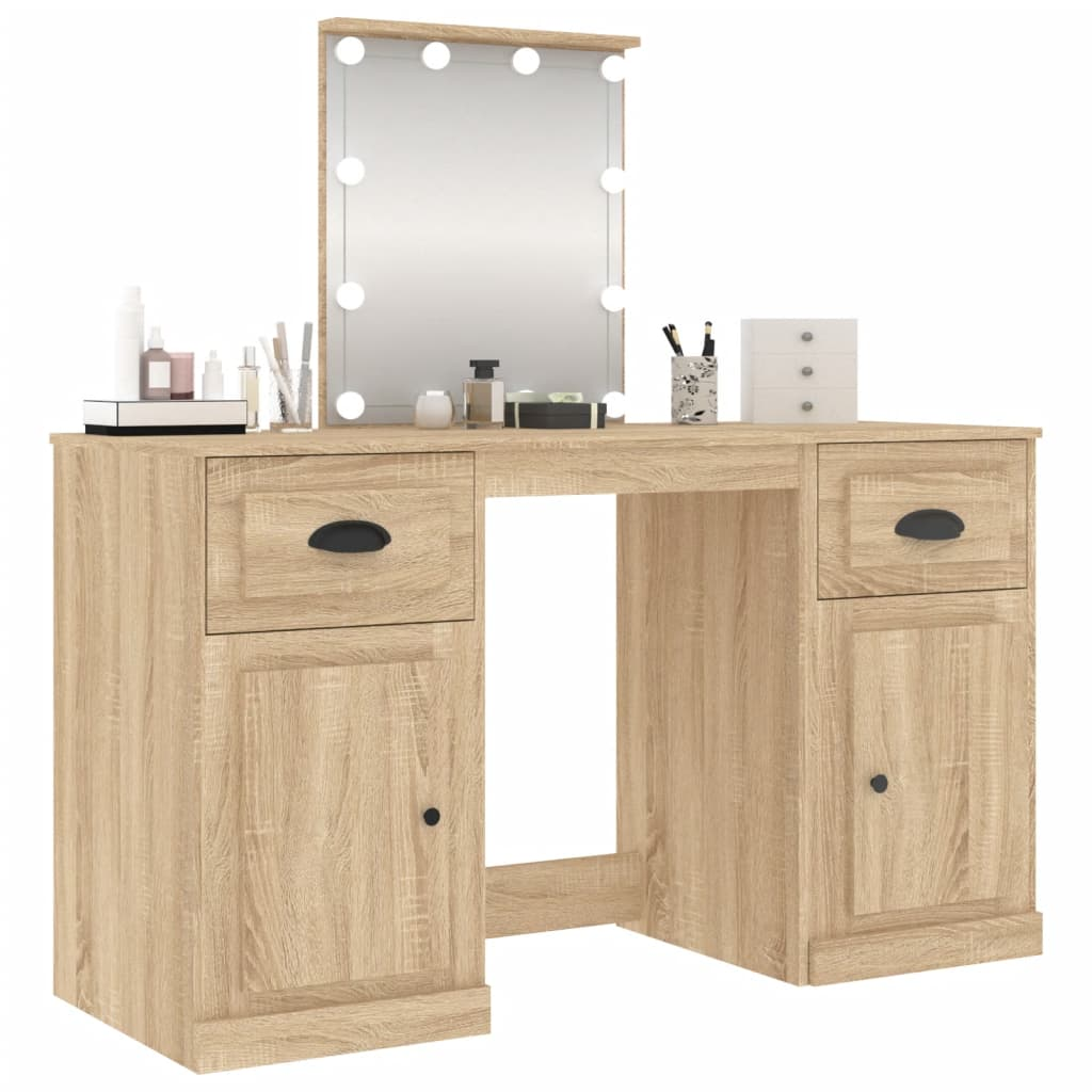 vidaXL Dressing Table with LED Sonoma Oak 130x50x132.5 cm - Sudd