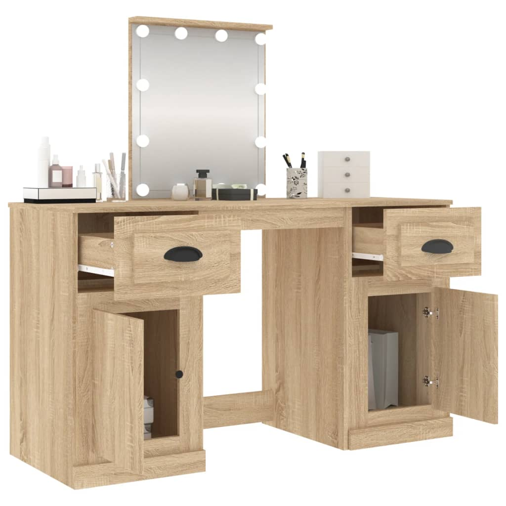 vidaXL Dressing Table with LED Sonoma Oak 130x50x132.5 cm - Sudd