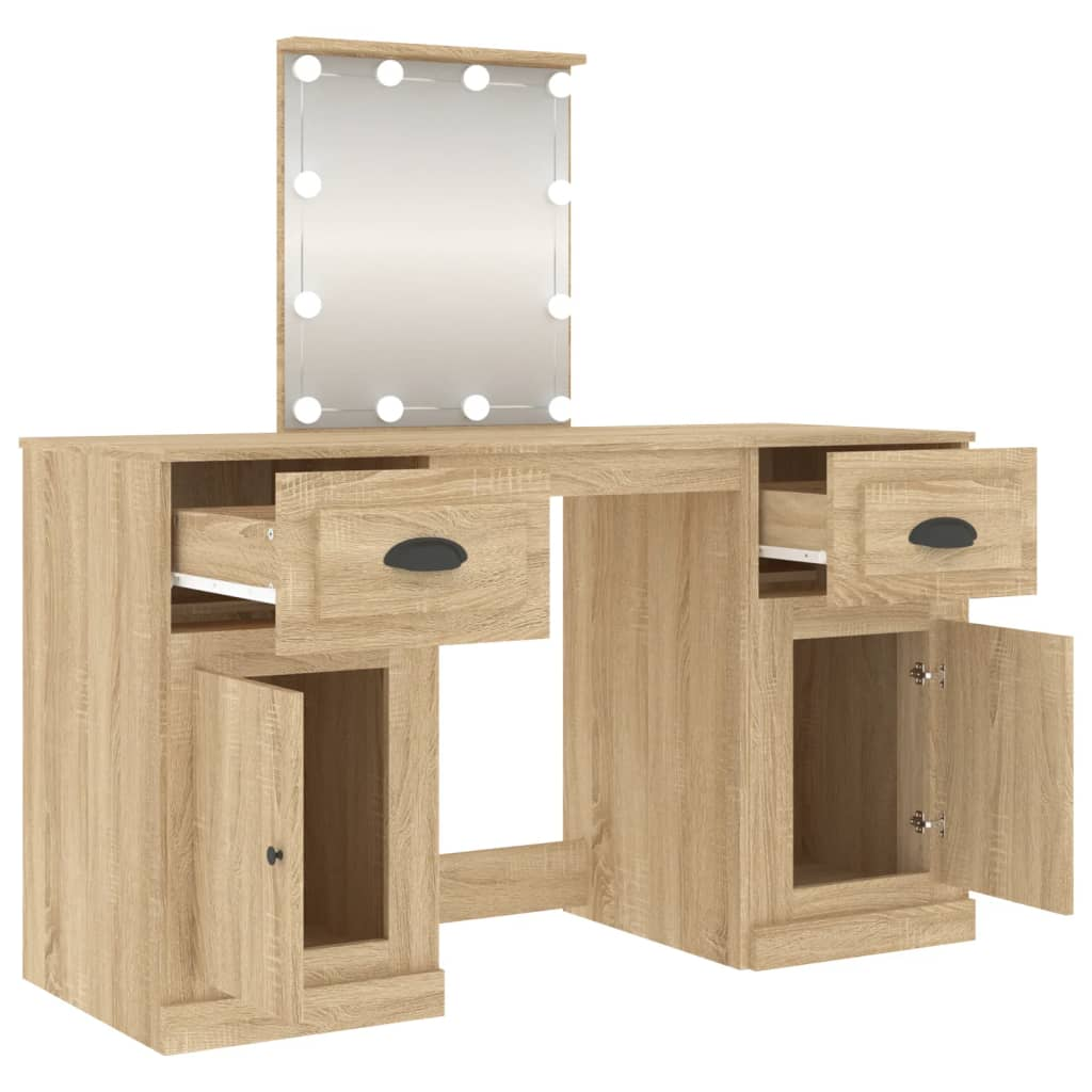 vidaXL Dressing Table with LED Sonoma Oak 130x50x132.5 cm - Sudd