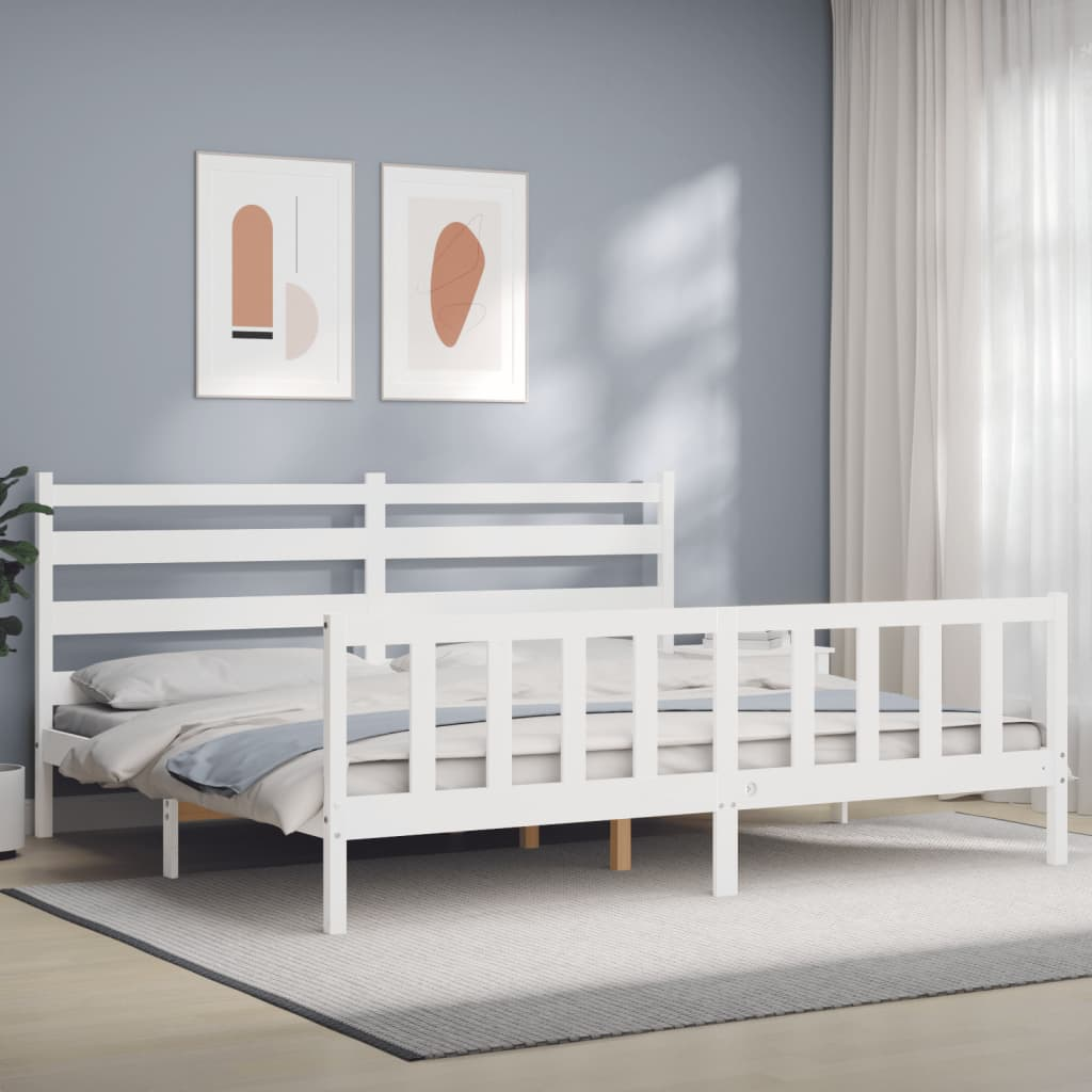 vidaXL Bed Frame with Headboard White 180x200 cm Super King Solid Wood - Sudd