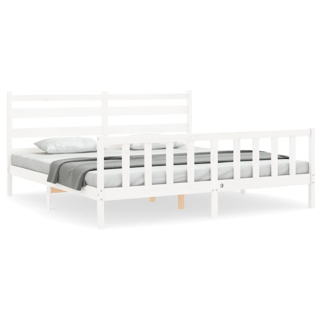 vidaXL Bed Frame with Headboard White 180x200 cm Super King Solid Wood - Sudd