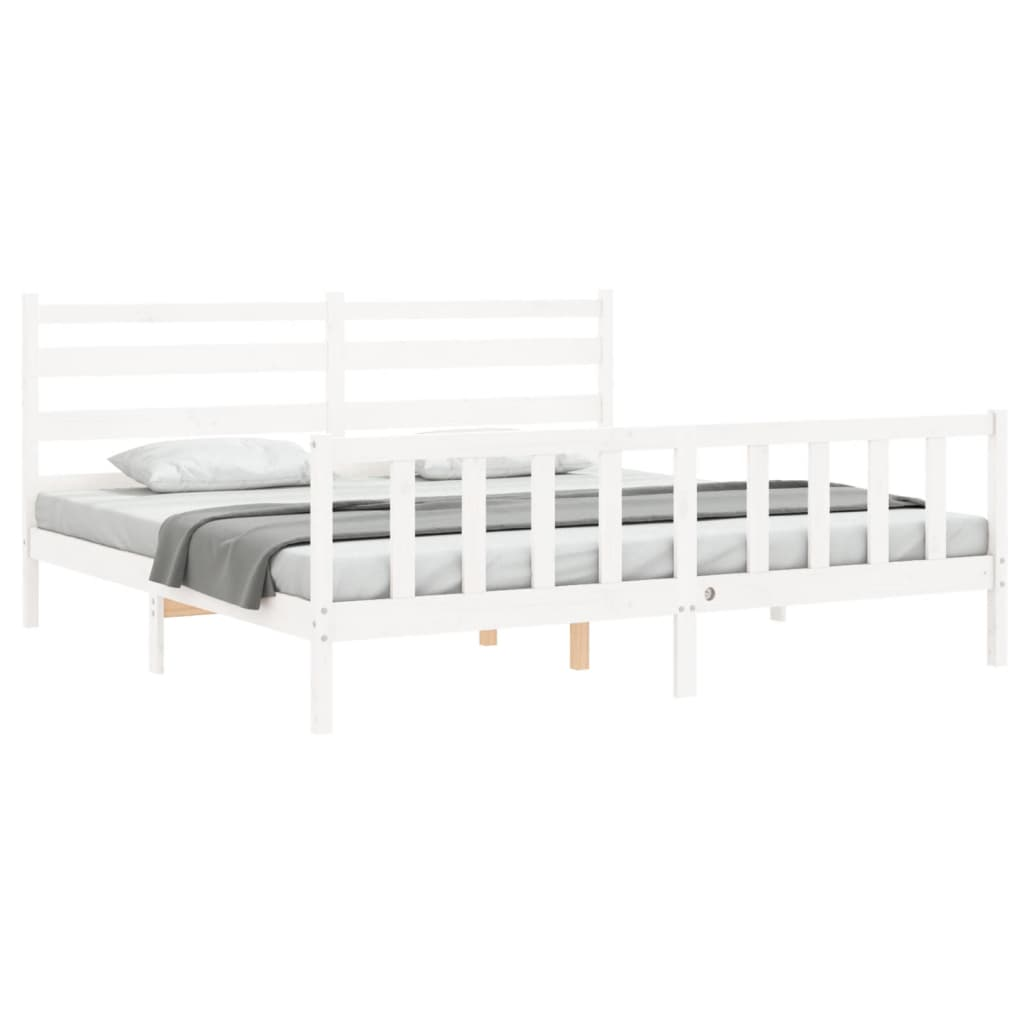 vidaXL Bed Frame with Headboard White 180x200 cm Super King Solid Wood - Sudd