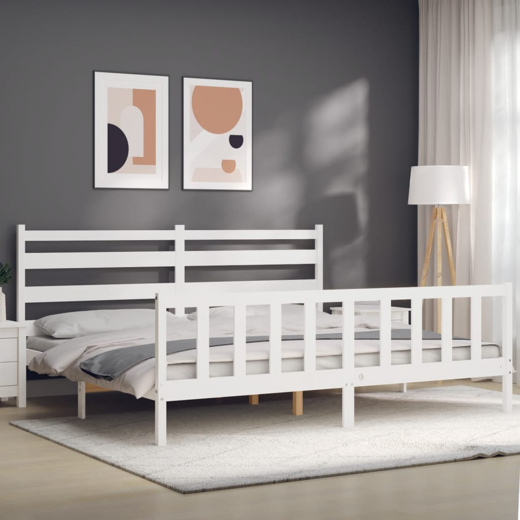 vidaXL Bed Frame with Headboard White 180x200 cm Super King Solid Wood - Sudd