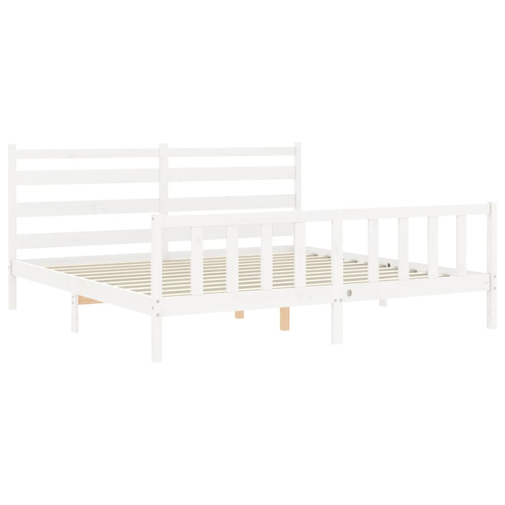 vidaXL Bed Frame with Headboard White 180x200 cm Super King Solid Wood - Sudd