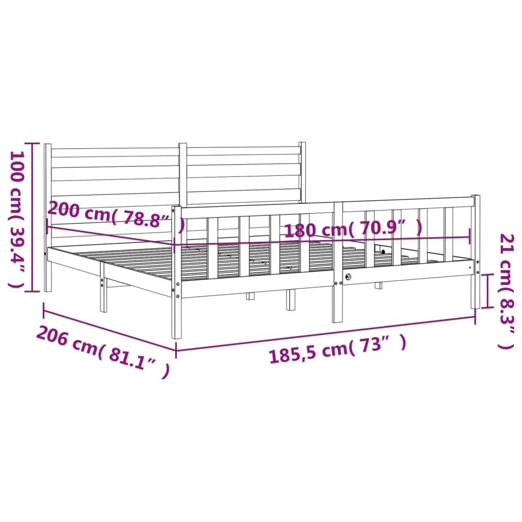 vidaXL Bed Frame with Headboard White 180x200 cm Super King Solid Wood - Sudd