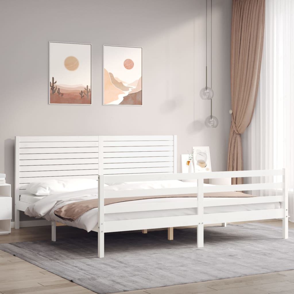 vidaXL Bed Frame with Headboard White 200x200 cm Solid Wood - Sudd