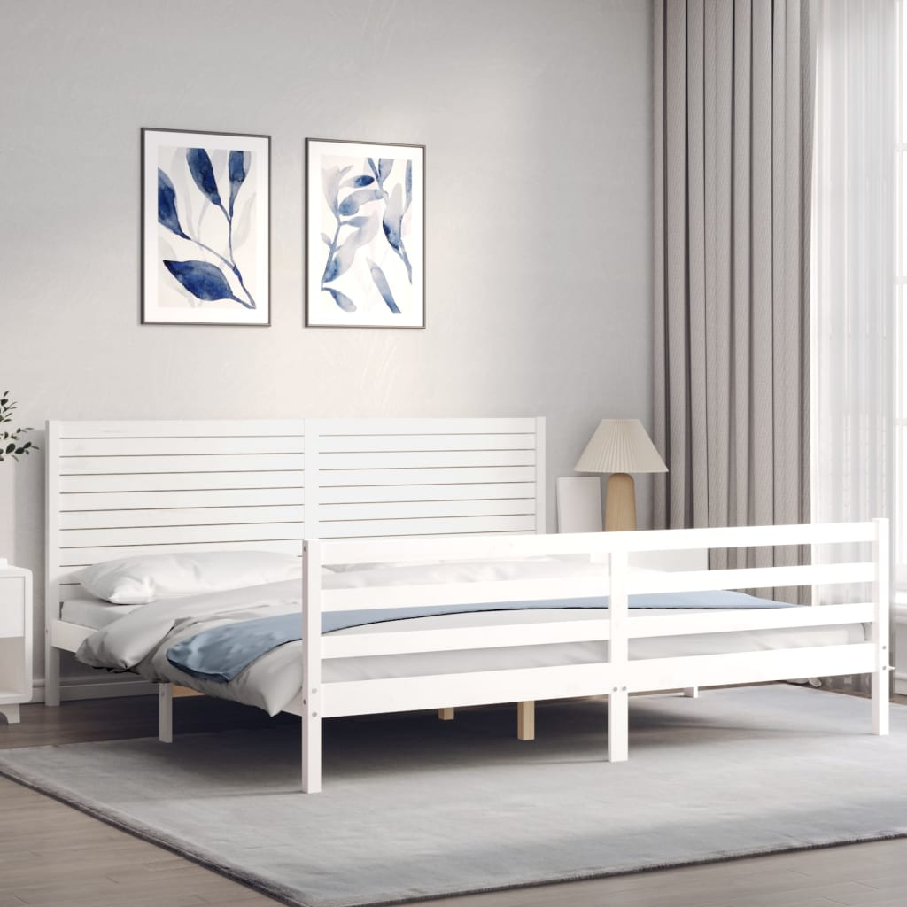 vidaXL Bed Frame with Headboard White 200x200 cm Solid Wood - Sudd