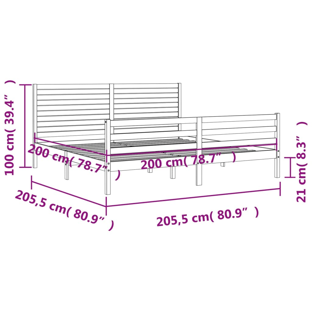 vidaXL Bed Frame with Headboard White 200x200 cm Solid Wood - Sudd