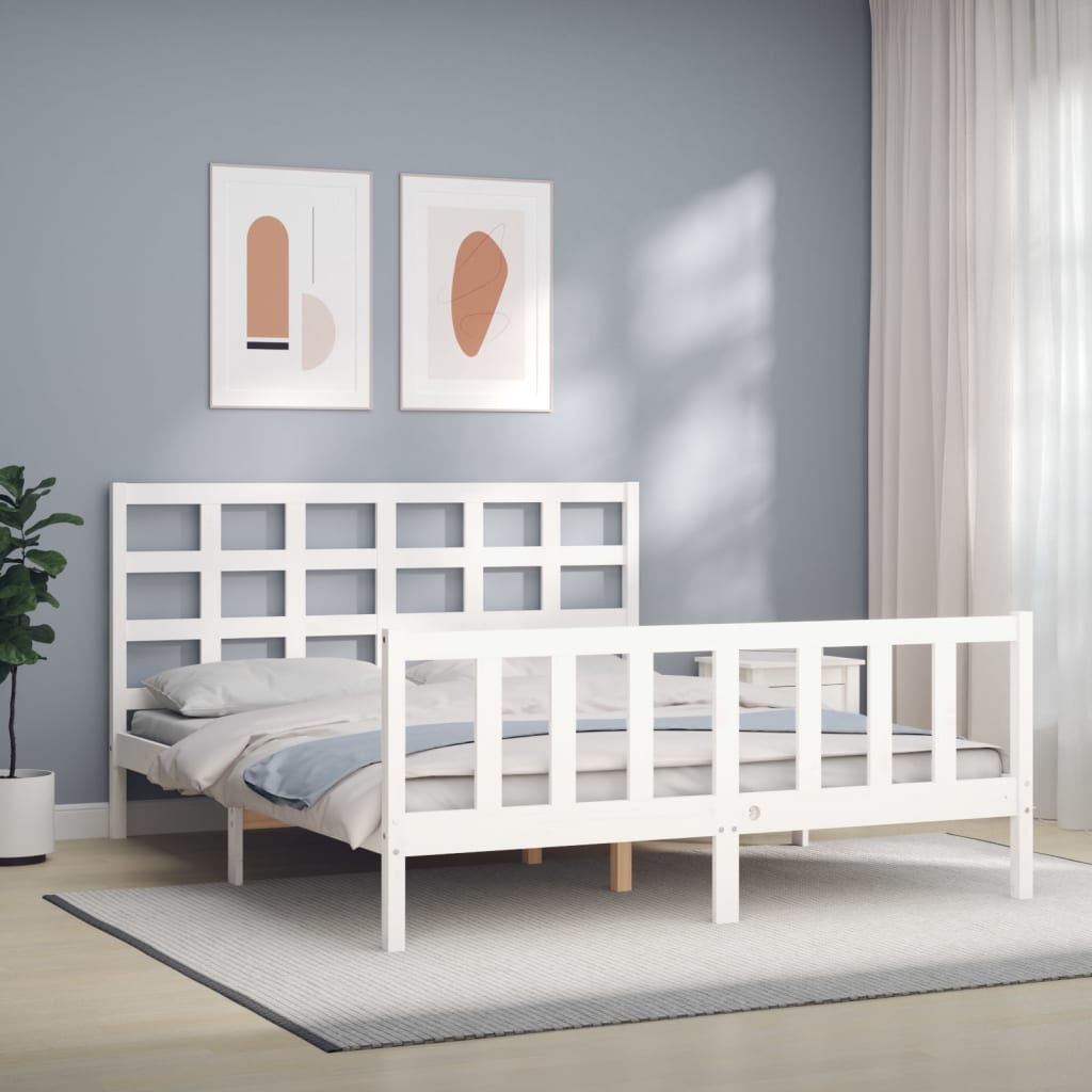 vidaXL Bed Frame with Headboard White 160x200 cm Solid Wood - Sudd