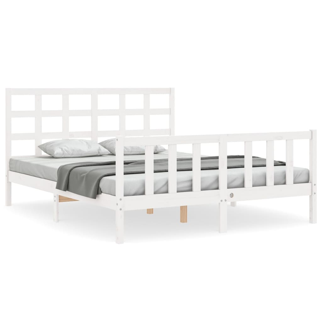 vidaXL Bed Frame with Headboard White 160x200 cm Solid Wood - Sudd