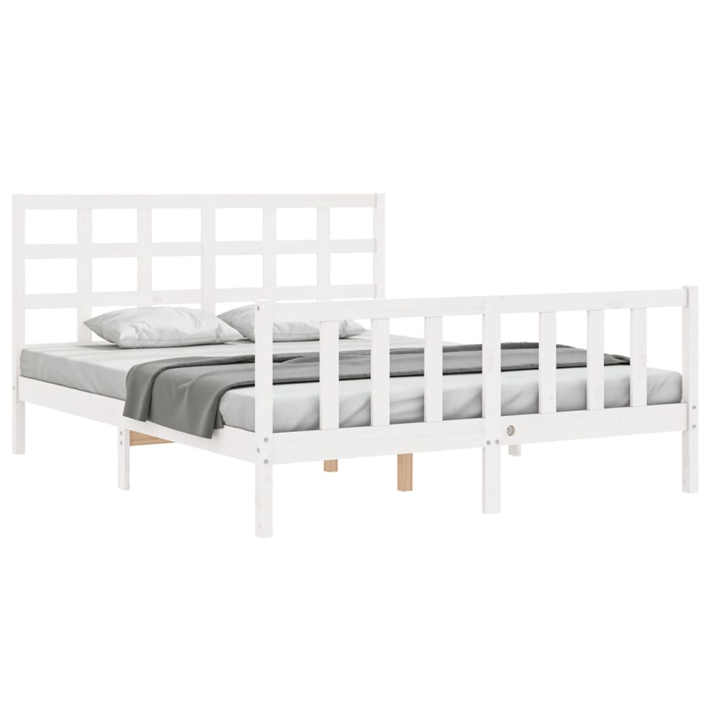 vidaXL Bed Frame with Headboard White 160x200 cm Solid Wood - Sudd