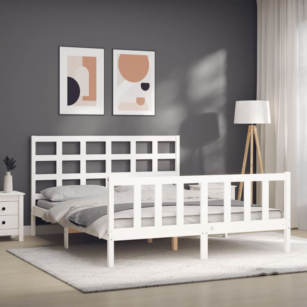 vidaXL Bed Frame with Headboard White 160x200 cm Solid Wood - Sudd