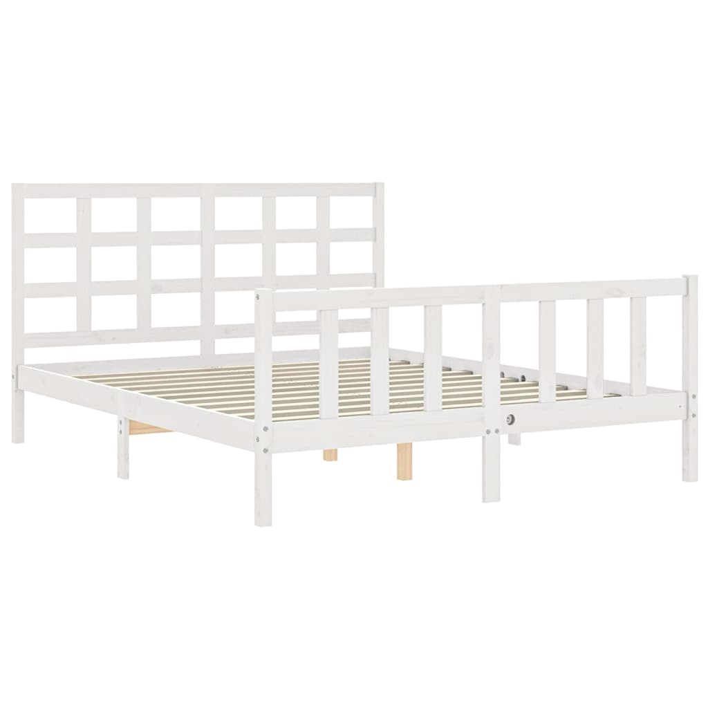 vidaXL Bed Frame with Headboard White 160x200 cm Solid Wood - Sudd